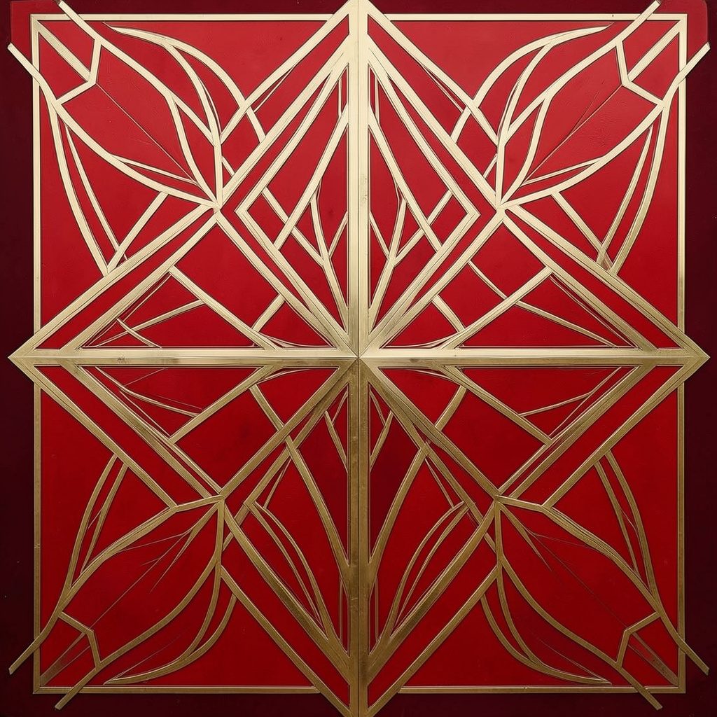 Repeating art-deco chevron motif in burgundy, bone, and shadow grey, evenly tiled.